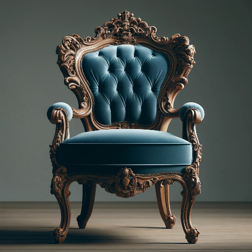 chaise en bois massif et velours bleu style baroque